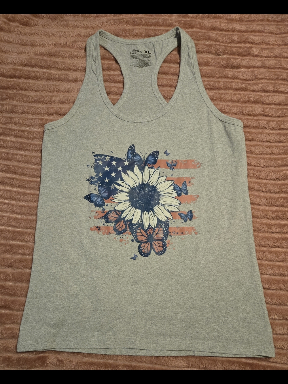 Buy 2 Get 1 Free!!     Sunflower Flag Graphic Racerback Tank Top - Gray